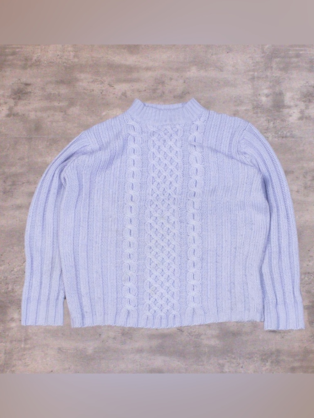 Vintage Y2K Cable‎ Knit Mock Neck Sweater Light Blue Cropped Acrylic M
